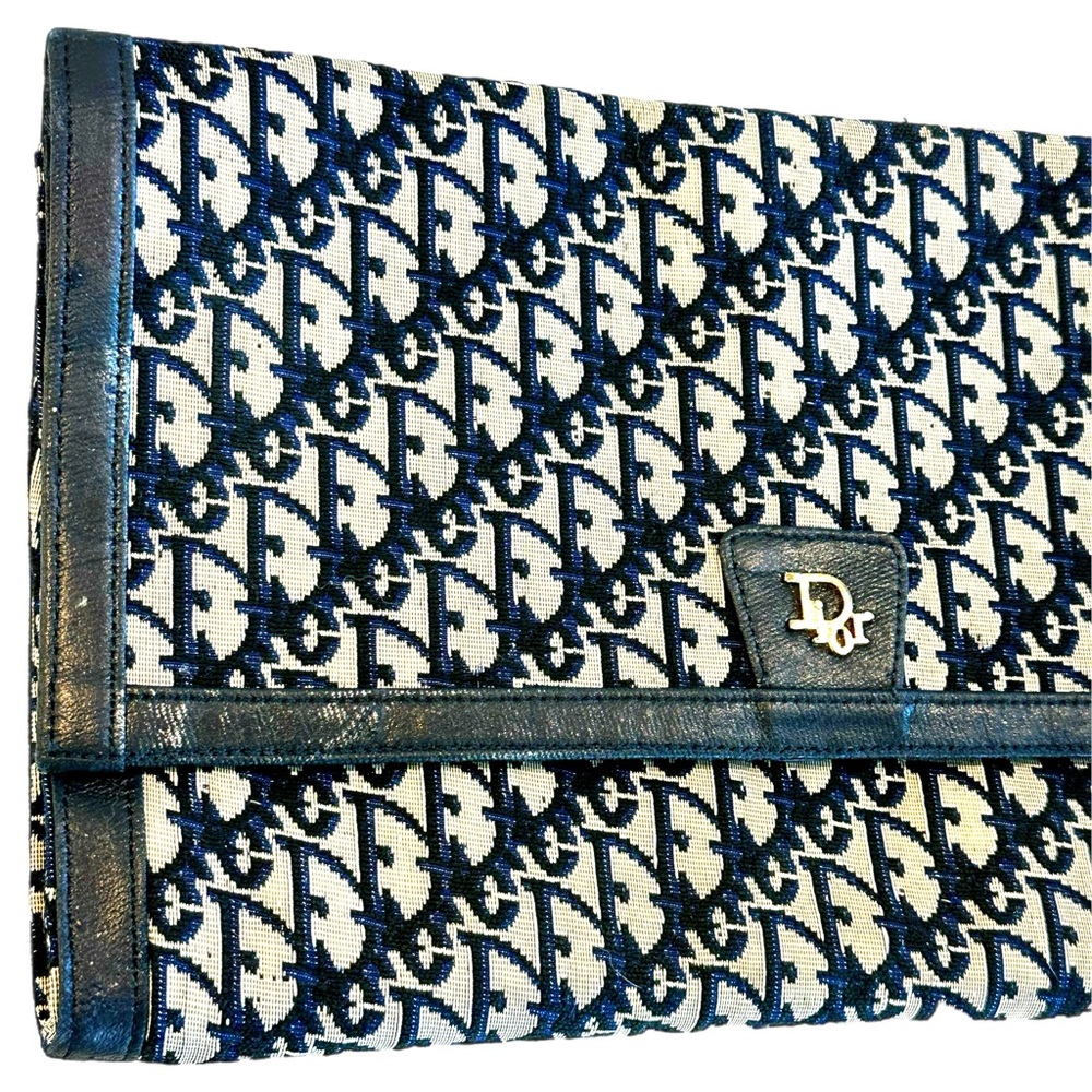 Dior Oblique Monogram Navy and Cream Canvas Envelope Clutch Purse